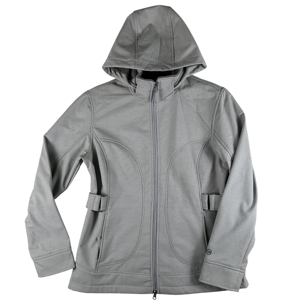 Free Country Jacket Womens Medium Gray Hooded Soft Shell Faux Fur Lined Full Zip